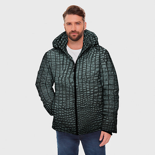 Мужская зимняя куртка Кожа крокодила - fashion / 3D-Красный – фото 3