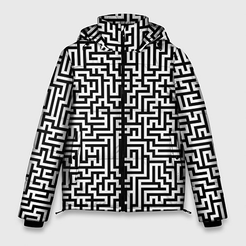 Мужская зимняя куртка Черно-белый лабиринт / 3D-Светло-серый – фото 1