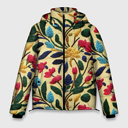 Куртка зимняя мужская Эффект вышивки цветочная поляна, цвет: 3D-красный