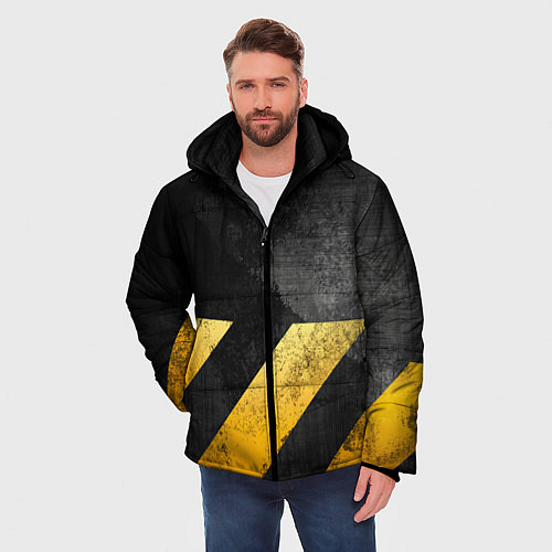 Мужская зимняя куртка Желтые предупреждающие полосы / 3D-Красный – фото 3