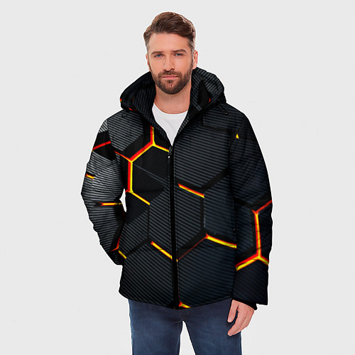 Мужская зимняя куртка Плиты стиль соты киберпанк / 3D-Красный – фото 3