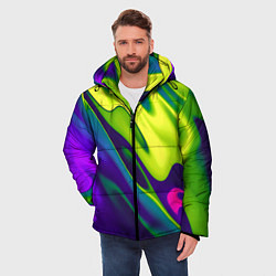 Куртка зимняя мужская Сине-зелёное и фиолетовое абстрактное слияние, цвет: 3D-черный — фото 2