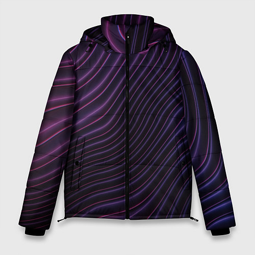 Мужская зимняя куртка Фиолетово-синяя волнообразная абстракция / 3D-Светло-серый – фото 1