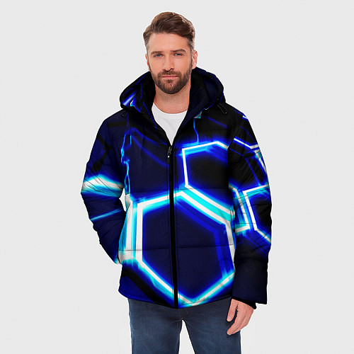 Мужская зимняя куртка Neon abstraction plates storm / 3D-Красный – фото 3