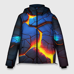 Куртка зимняя мужская Яркая неоновая лава, разломы, цвет: 3D-черный