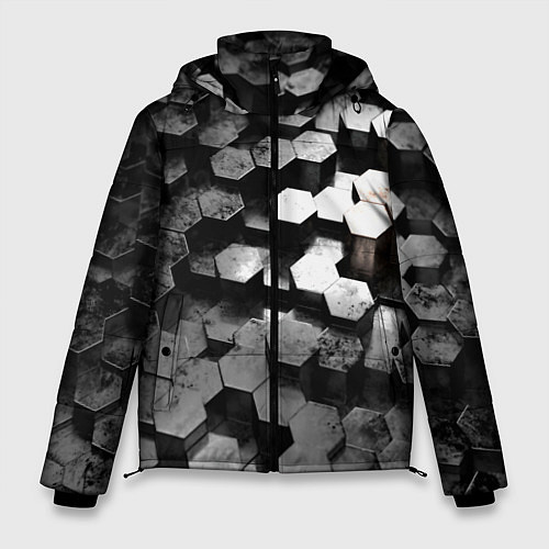 Мужская зимняя куртка Карбоновые соты абстрация / 3D-Светло-серый – фото 1