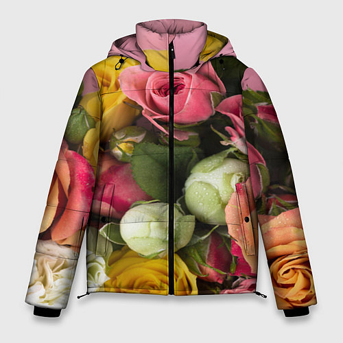 Мужская зимняя куртка Букет красивых роз / 3D-Светло-серый – фото 1