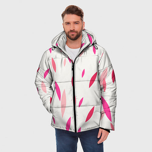 Мужская зимняя куртка Нежный светлый фон и листья в оттенках розового / 3D-Красный – фото 3