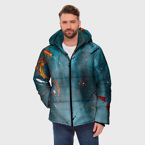 Мужская зимняя куртка Абстрактный синий туман, силуэты и краски / 3D-Красный – фото 3