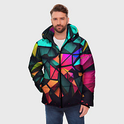 Куртка зимняя мужская Неоновые абстрактные камушки, цвет: 3D-светло-серый — фото 2