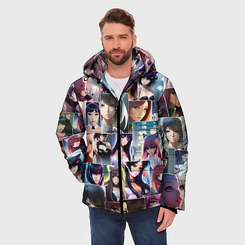 Мужская зимняя куртка Коллаж из портретов девушек: арт нейросети / 3D-Светло-серый – фото 3