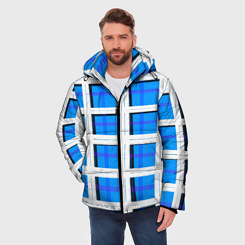 Мужская зимняя куртка Синяя клетка / 3D-Красный – фото 3
