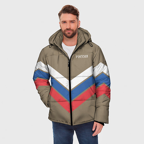 Мужская зимняя куртка Триколор - три полосы на песочном / 3D-Светло-серый – фото 3