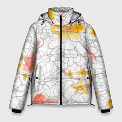 Куртка зимняя мужская Нарисованный цветы - светлый, цвет: 3D-черный