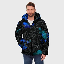Куртка зимняя мужская Неоновые цветы, цвет: 3D-светло-серый — фото 2
