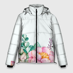 Мужская зимняя куртка Цветы нарисованные акварелью - снизу