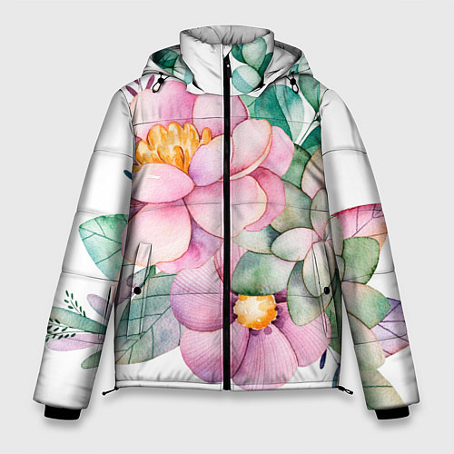 Мужская зимняя куртка Пастельные цветы - посередине / 3D-Светло-серый – фото 1