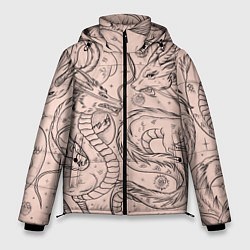 Куртка зимняя мужская Дракон - унесенные призраками: тату на бежевом, цвет: 3D-черный