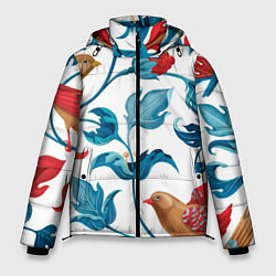 Куртка зимняя мужская Узоры и птицы, цвет: 3D-черный