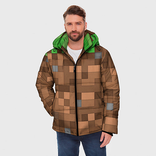 Мужская зимняя куртка Блоки майнкрафта / 3D-Красный – фото 3
