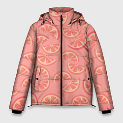 Куртка зимняя мужская Цитрусовые дольки - розовый паттерн, цвет: 3D-черный