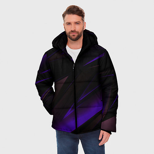 Мужская зимняя куртка Blue stripes geometry / 3D-Красный – фото 3
