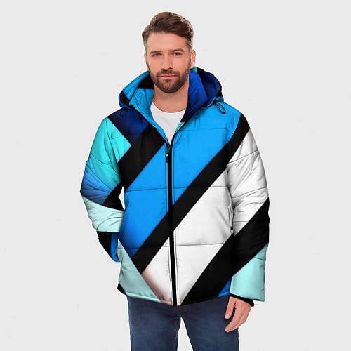 Мужская зимняя куртка Спортивная геометрия из полос / 3D-Красный – фото 3