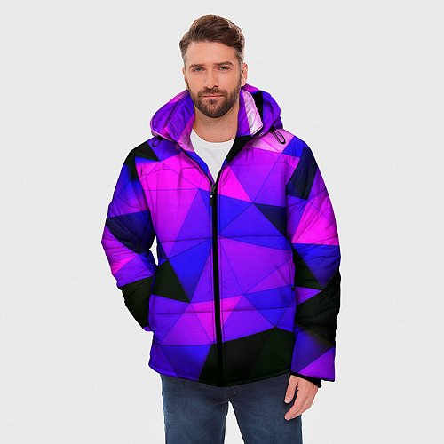 Мужская зимняя куртка Неоновые треугольники / 3D-Красный – фото 3