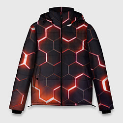 Куртка зимняя мужская Неоновые соты в стиле киберпанка, цвет: 3D-черный