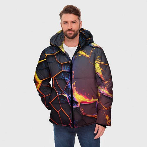Мужская зимняя куртка Подорванные неоновые плиты / 3D-Красный – фото 3