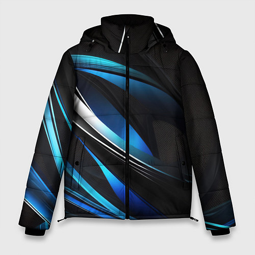 Мужская зимняя куртка Абстрактные синие и белые линии на черном фоне / 3D-Светло-серый – фото 1