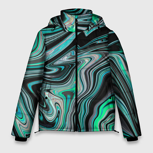 Мужская зимняя куртка Черно-зеленый флюид арт / 3D-Светло-серый – фото 1