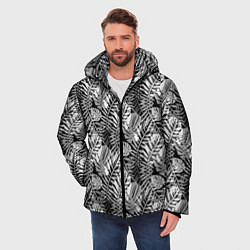 Куртка зимняя мужская Черно-белый узор монстера, цвет: 3D-черный — фото 2