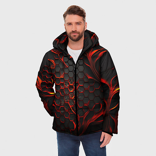 Мужская зимняя куртка Объемные огненные плитки / 3D-Красный – фото 3