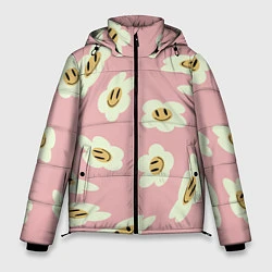Куртка зимняя мужская Искаженные смайлы-цветы на розовом паттер, цвет: 3D-светло-серый