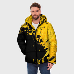 Куртка зимняя мужская Пятна черной краски на желтом фоне, цвет: 3D-черный — фото 2