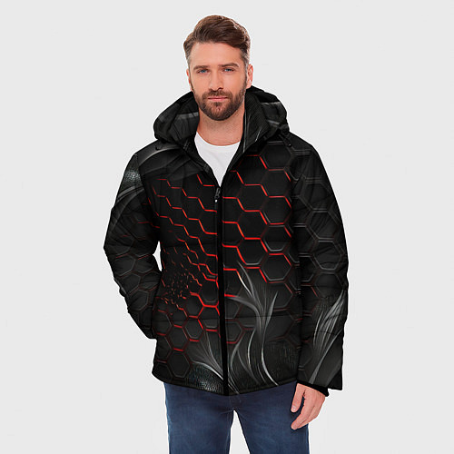 Мужская зимняя куртка Плиты с красной сеткой / 3D-Красный – фото 3