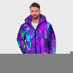 Куртка зимняя мужская Шестиугольники неонового цвета, цвет: 3D-светло-серый — фото 2