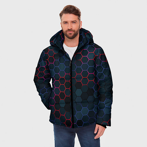 Мужская зимняя куртка Соты с красным и синим / 3D-Красный – фото 3
