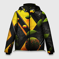 Куртка зимняя мужская Объемные зеленые листья, цвет: 3D-черный