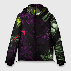 Мужская зимняя куртка Фиолетовая текстура с зелеными вставками