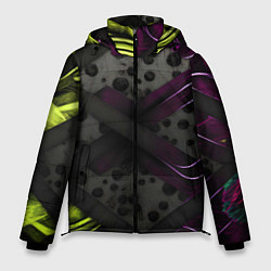 Куртка зимняя мужская Темная фиолетовая текстура с листьями, цвет: 3D-красный