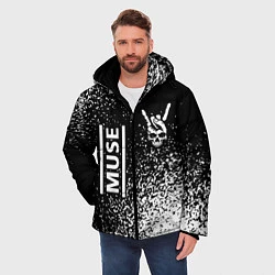 Куртка зимняя мужская Muse и рок символ на темном фоне, цвет: 3D-черный — фото 2