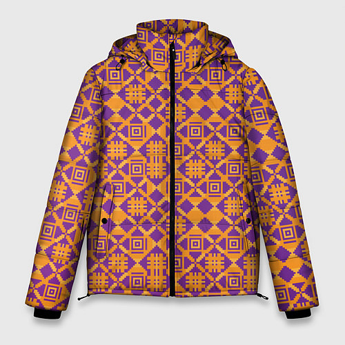 Мужская зимняя куртка Оранжевый векторный узор / 3D-Светло-серый – фото 1