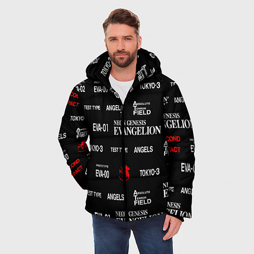 Мужская зимняя куртка Евангелион символы / 3D-Красный – фото 3