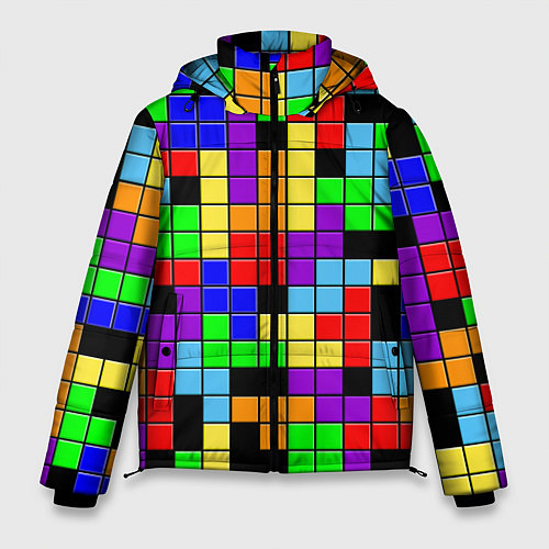Мужская зимняя куртка Тетрис цветные блоки / 3D-Светло-серый – фото 1