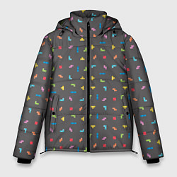 Куртка зимняя мужская Блоки Тетрис на сером фоне, цвет: 3D-черный