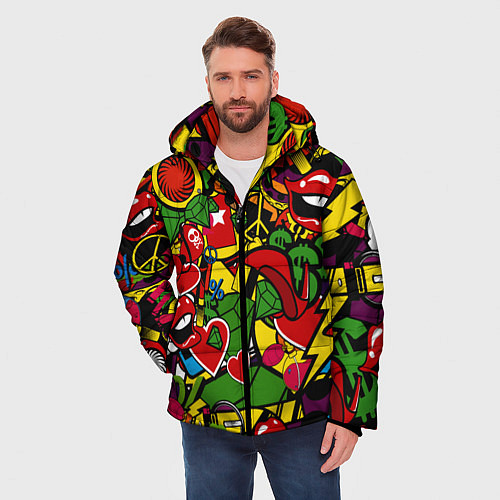 Мужская зимняя куртка Хиппи, знаки, позитифф / 3D-Красный – фото 3