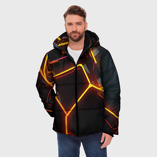 Мужская зимняя куртка Неон на черном фоне / 3D-Красный – фото 3