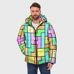 Куртка зимняя мужская Светлая стена из блоков Тетриса, цвет: 3D-черный — фото 2